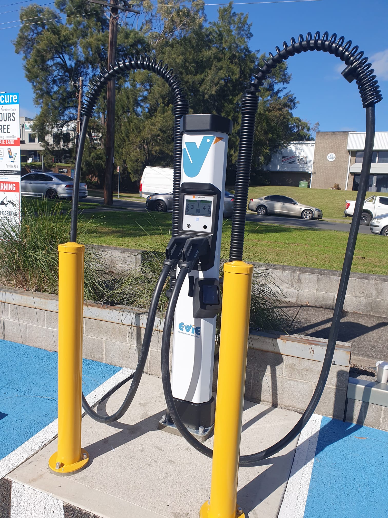 Evie Networks branded Kempower EV charger installed outdoors NSW
