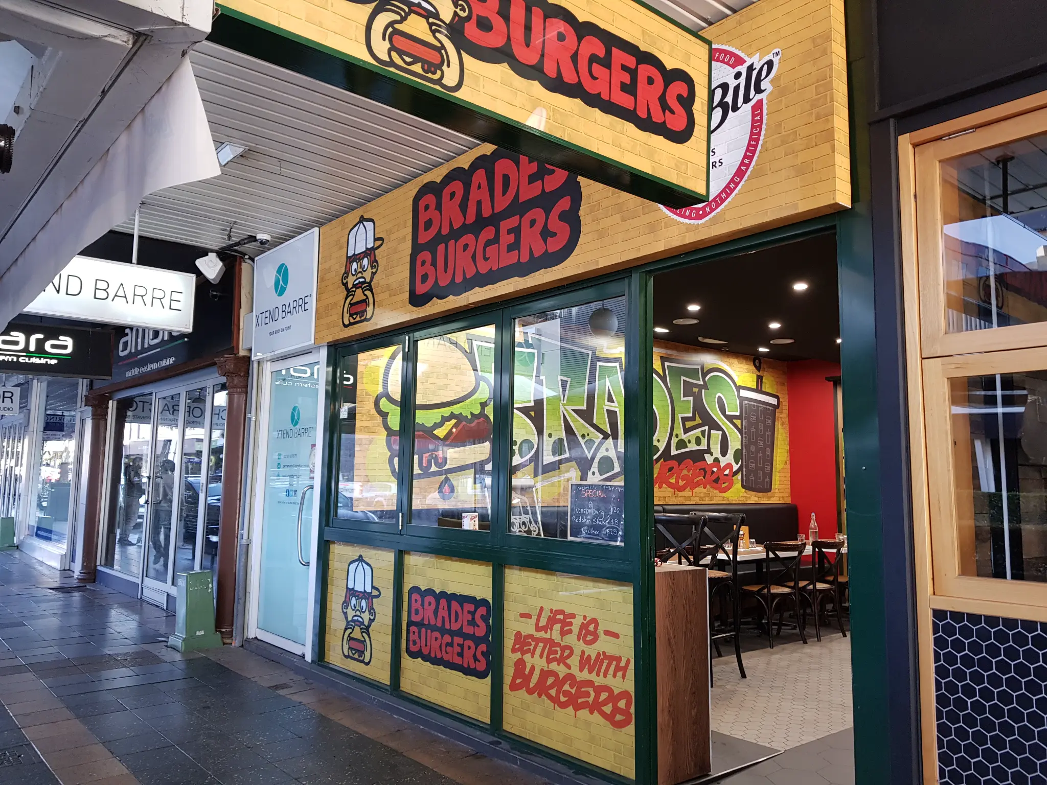 Brades Burgers restaurant signage in Parramatta