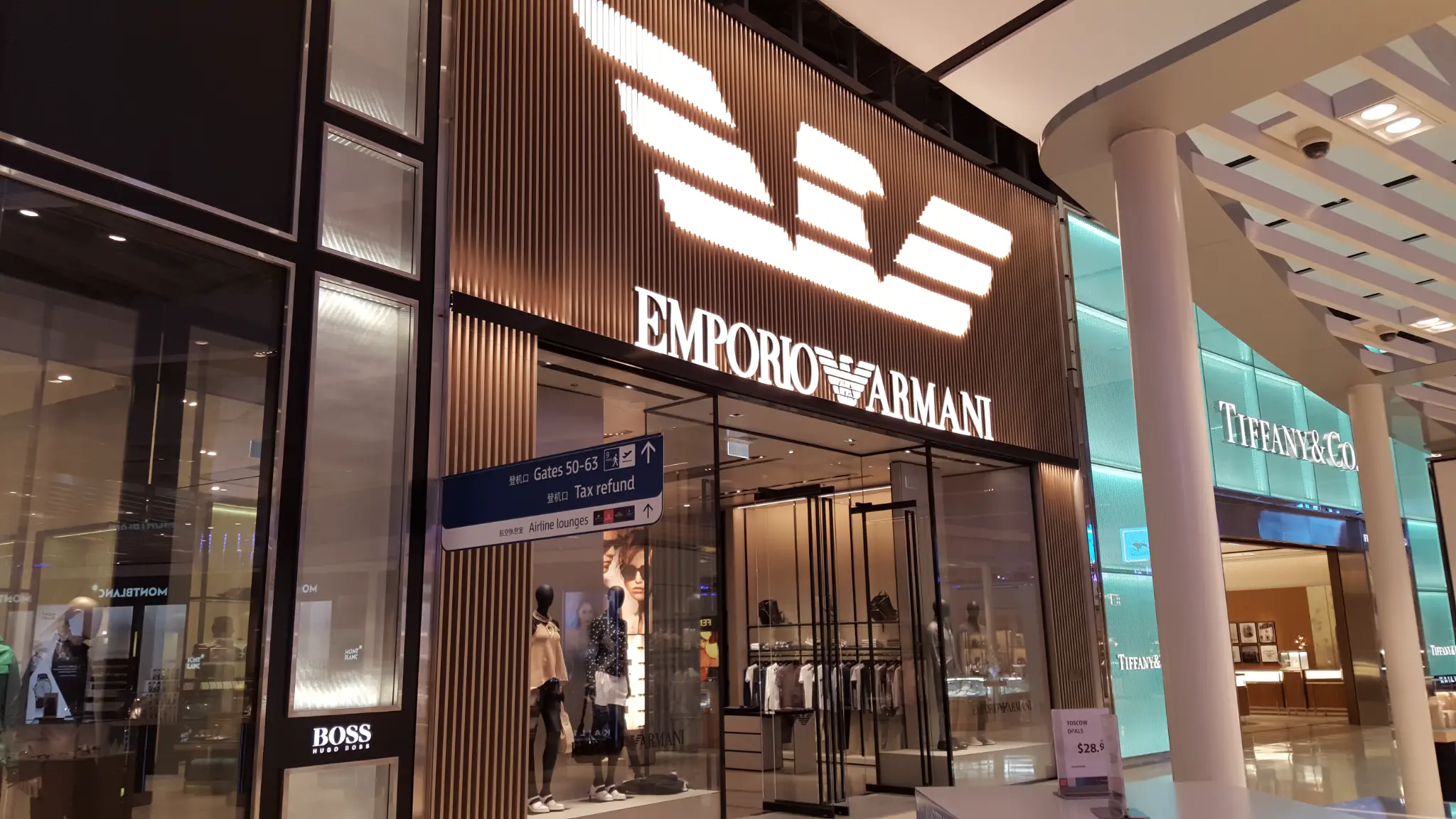 Emporio Armani illuminated signage at Sydney Airport by Achurch Signs